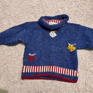 Blue Knit Sweater with Colorful Accents